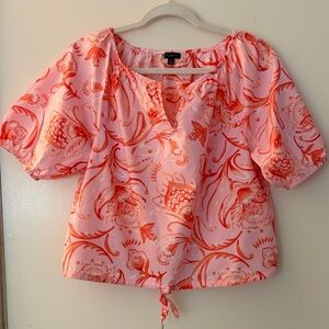Talbots Pink and Orange Floral Oversized Short Sleeve Blouse, size small